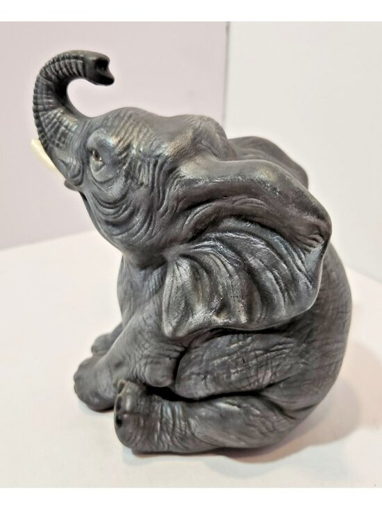 Source Unknown Other - Vintage Lifelike Ceramic Sitting Baby Grey Elephant Figurine 6" Detailed